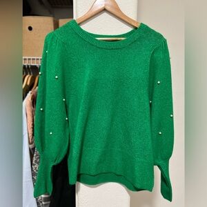 CECE Sweater with Balloon Sleeves & Pearls